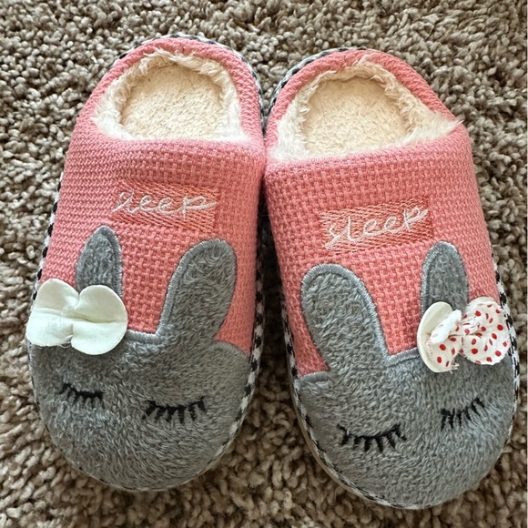 Other - Toddler Bunny House Slippers – Pink & Gray – Size 18/19 EU (approx U.S. 3 - 4 T)